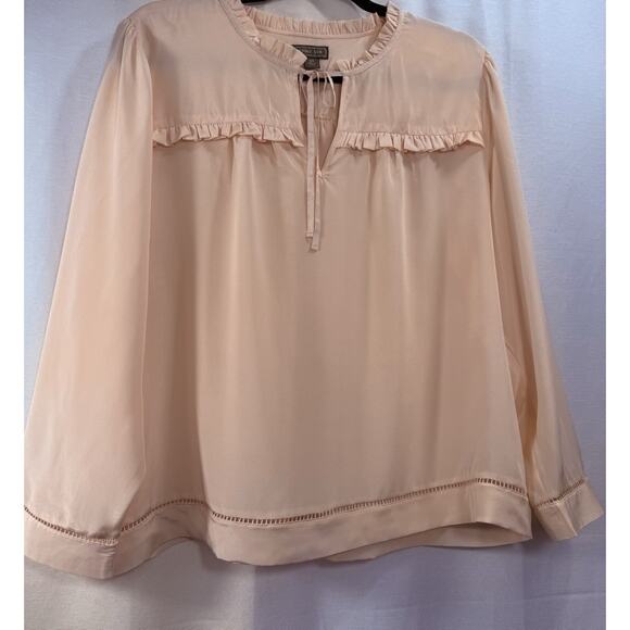 Point Sur Blouse Womens XL Light Pink 100% Silk Peasant Relaxed Long Sleeve Top - Picture 1 of 16